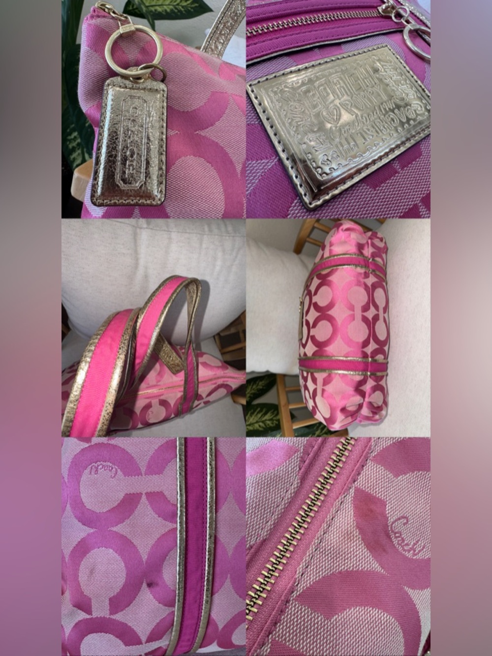 Y2K Coach Poppy Op Art Pink Signature Jacquard Tote Shoulder Bag Purse #13826 - Picture 15 of 17